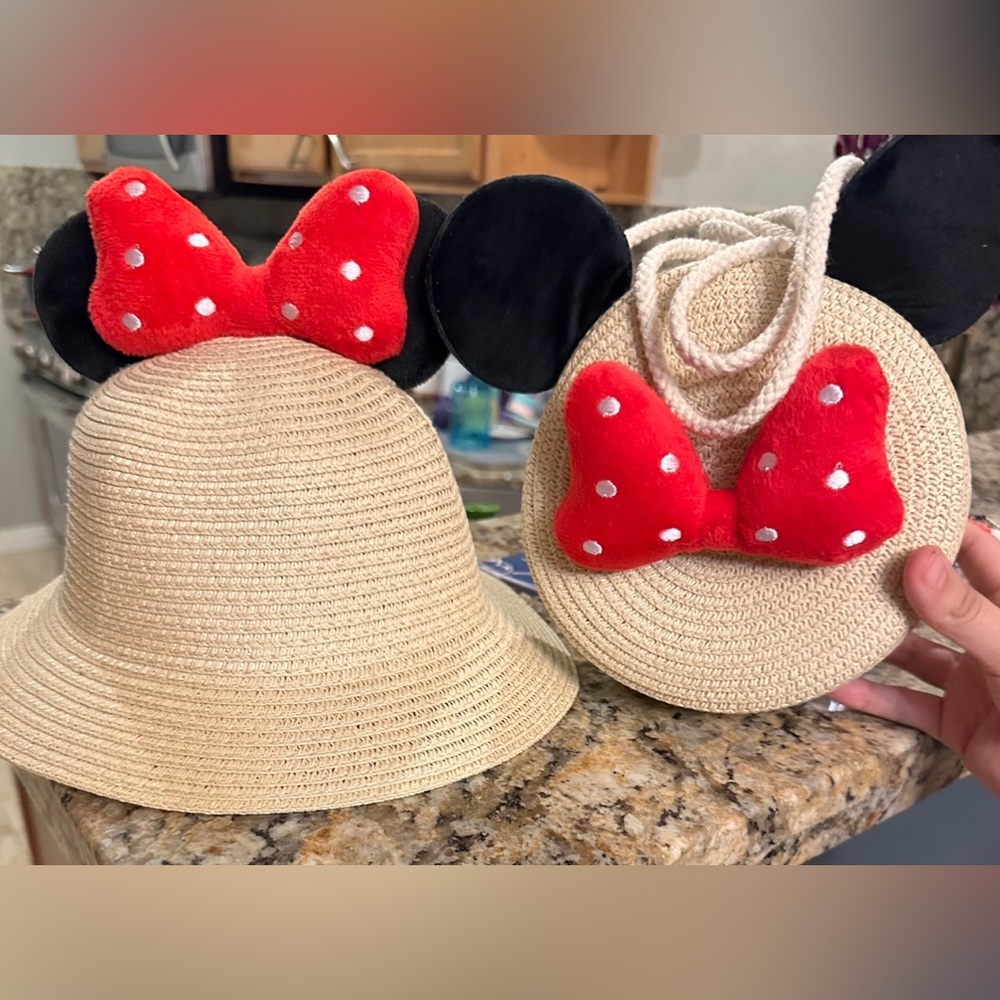 Minnie Mouse Girls Straw hat & Purse Set New 6-9yr